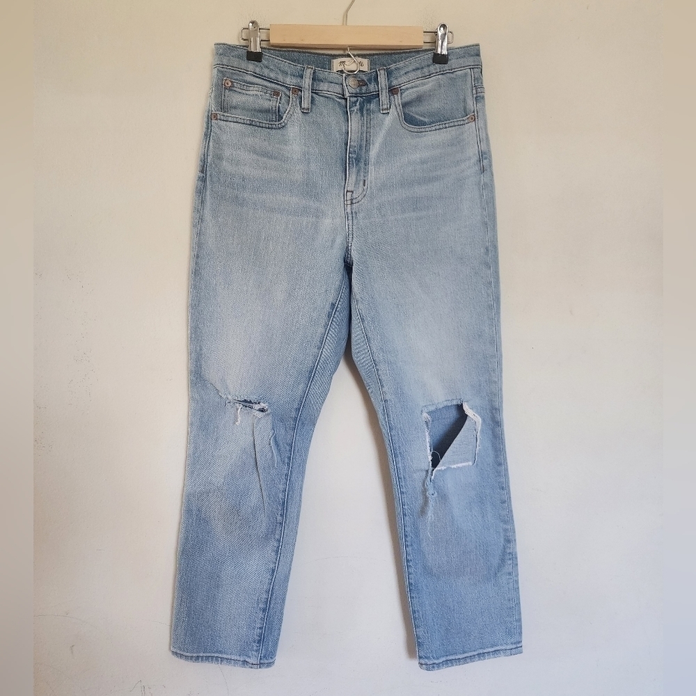 Madewell The High Rise Slim Crop Boyjean Dumas Wash Ripped Edition Size 27 MC556 - Picture 1 of 6